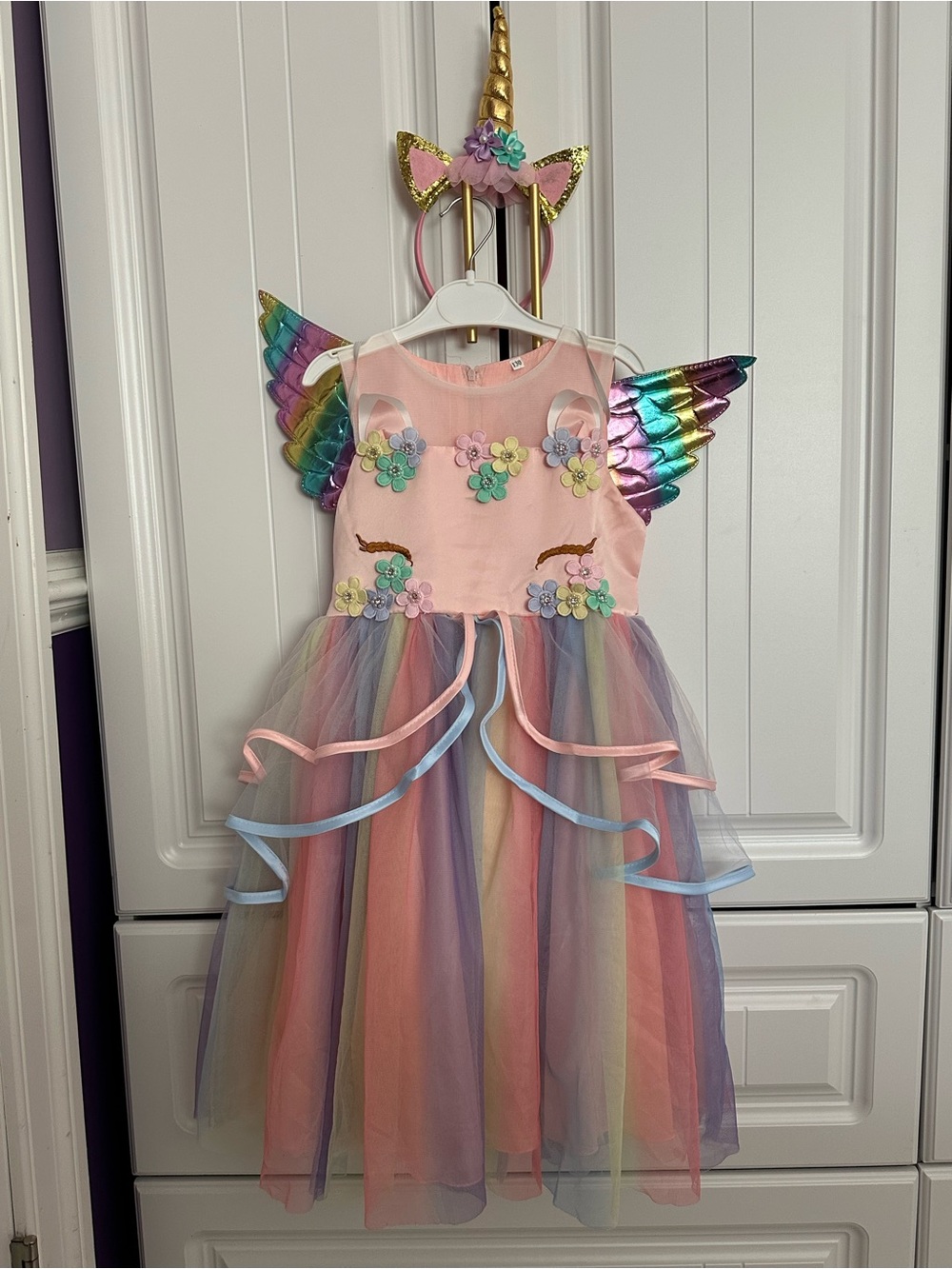 Kids Unicorn Rainbow Tulle Costume Dress in Pink